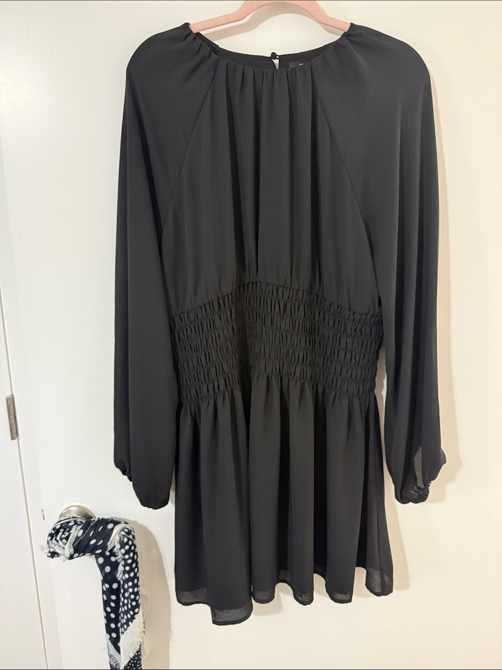 Madewell Black Long-Sleeve Smocked-Waist Mini Dress